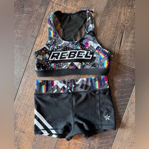 Rebel Athletic Cheer Set YL Rainbow Rhinestone Sports Bra & Shorts ✨